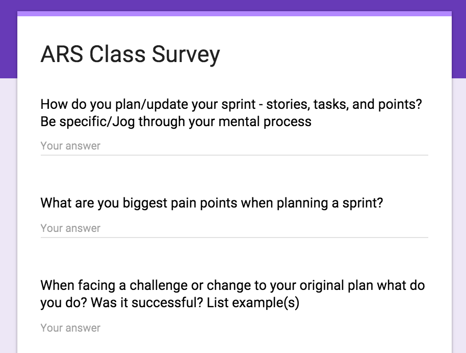 DTR In-Class Survey on Planning